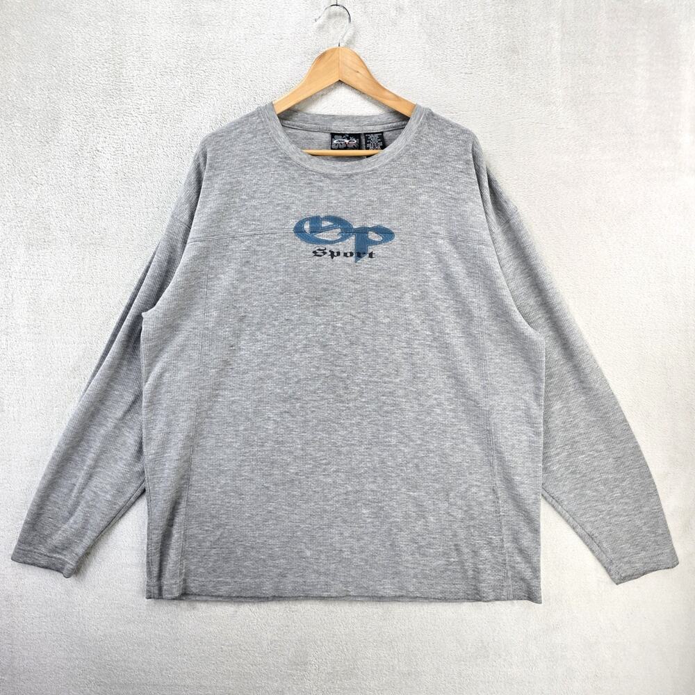 Vintage Y2K OP Ocean Pacific Sport Waffle Knit Jersey Shirt XXL Gray Surf Skate